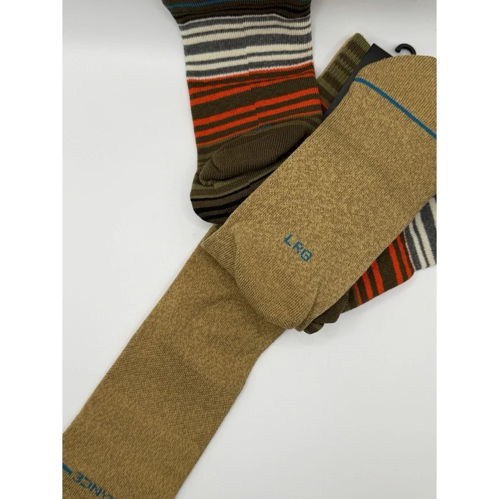 Stance Casual 2 Pack Socks Green Orange Stripe Crew Mid Cushion Mens L NWT